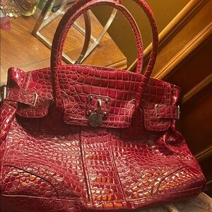 New York & Company Red Crocodile-Embossed Satchel